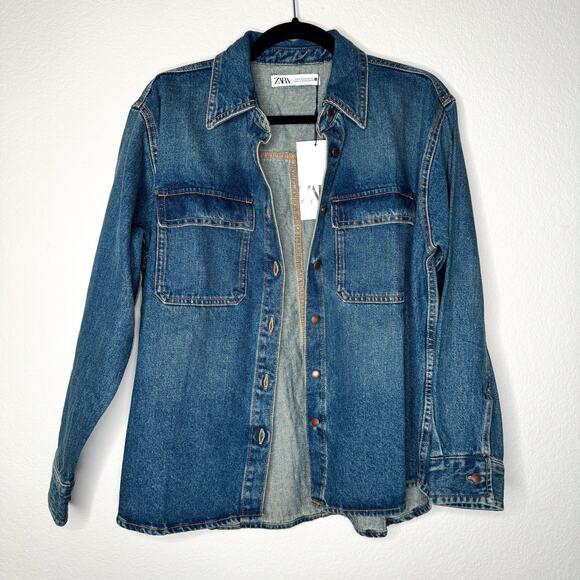 Zara Blue Denim Shirt Jacket - Picture 3 of 7